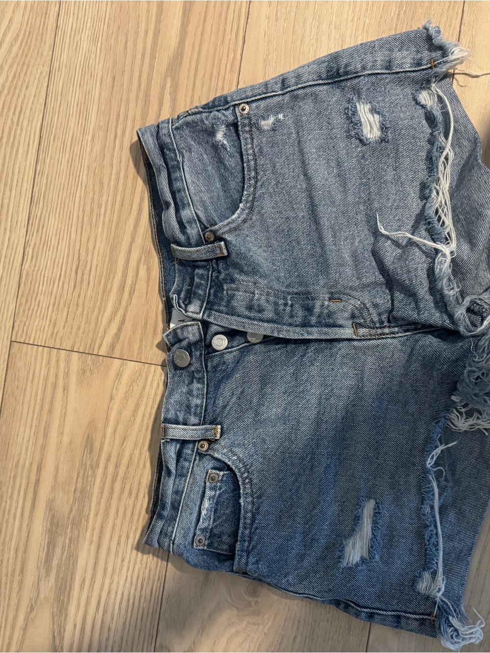 pistola Distressed Boyfriend Denim Shorts - Light Blue
